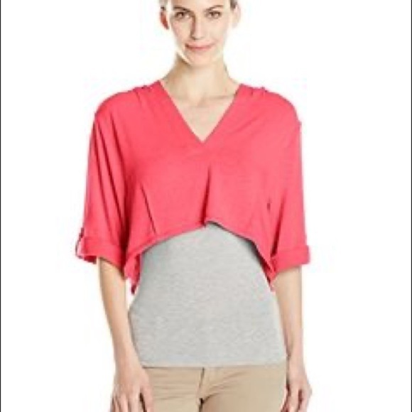 𝅺LOLE Peppermint Pullover Lightweight Cropped Hoodie Hot Pink Roll Tab Sleeves - Picture 13 of 13